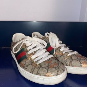 GUCCI ACE SNEAKERS WORN 3 TIMES! Rose Gold Cherries and Strawberry.Accent!